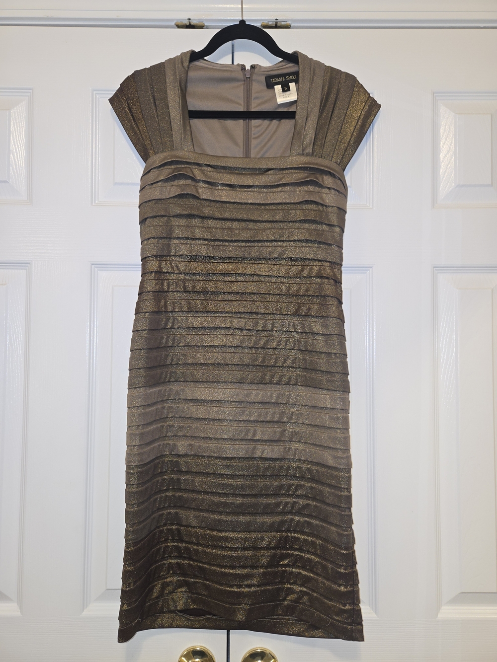 Tadashi Shoji Bronze Metallic Pleated Sheath Dress